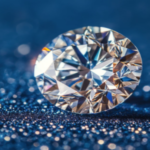 Blue diamond ring being adjusted by a jeweller under magnification