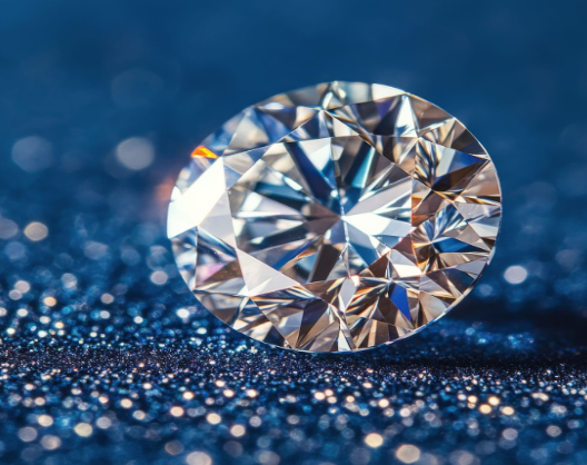 Blue diamond ring being adjusted by a jeweller under magnification